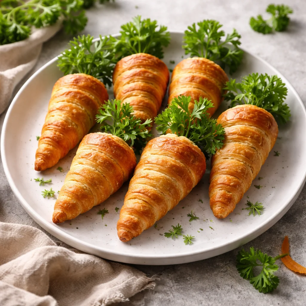 Carrot shaped croissant cones served on a plate