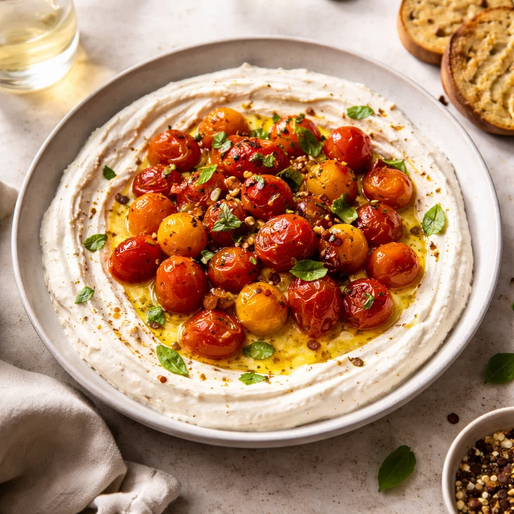 Whipped feta with roasted tomatoes and garlic recipe