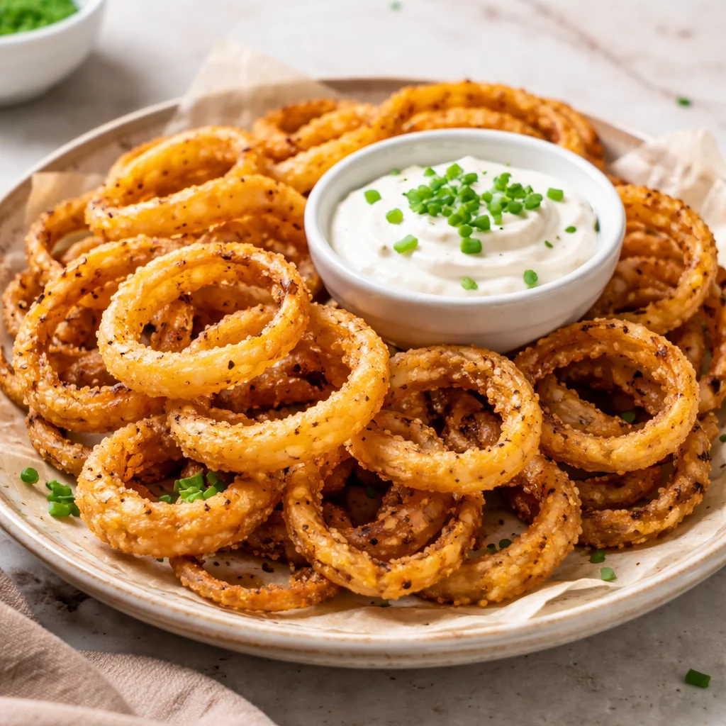 Crispy onion ring chips in a bowl, a delicious snack option.