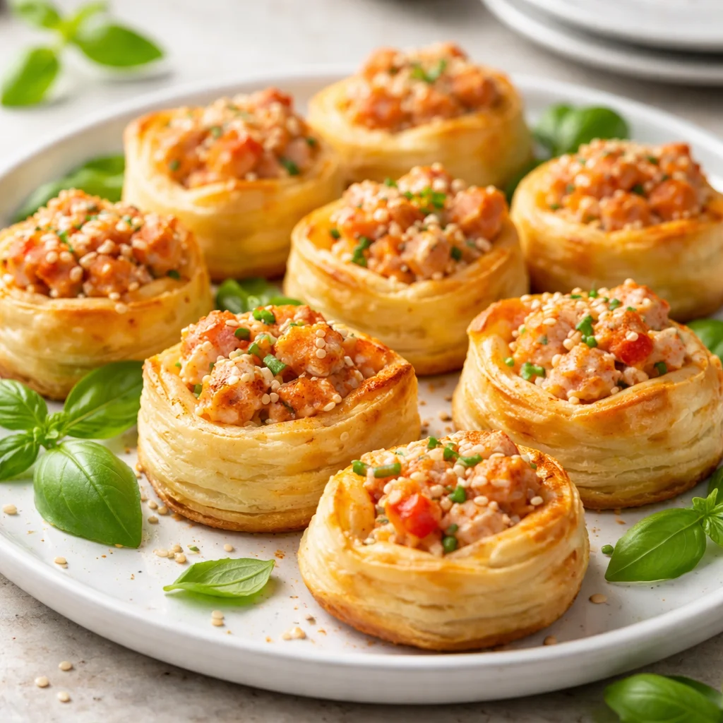 Crispy Puff Pastry Bites with Smoked Salmon and Paprika Feta