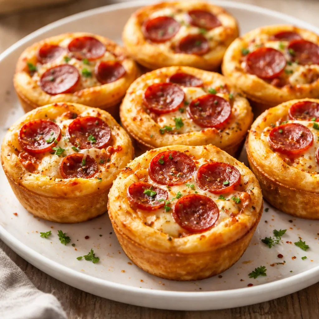 Garlic Butter Pizza Cupcakes topped with fresh herbs and melted cheese