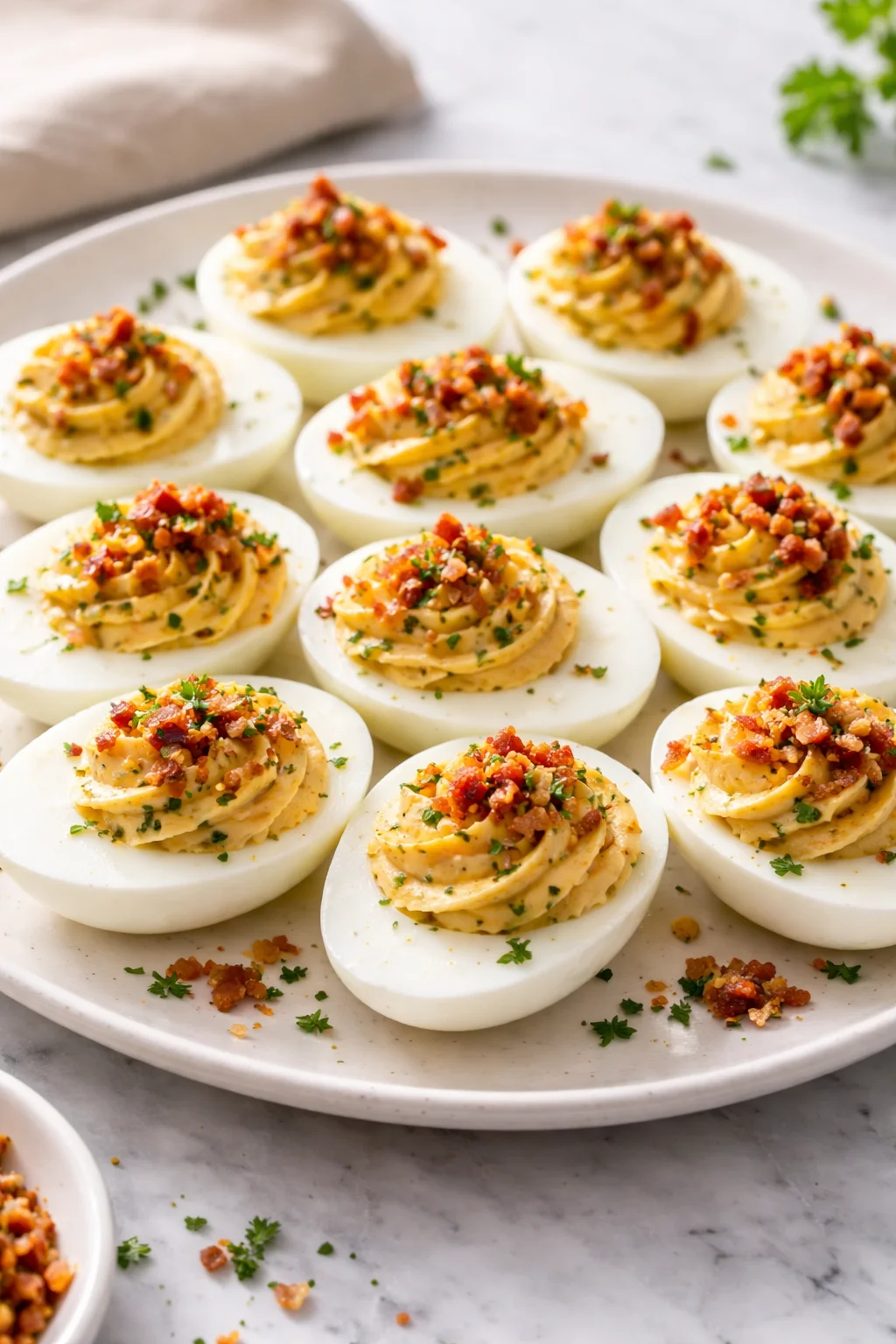 Italian Deviled Eggs with Garlic and Basil