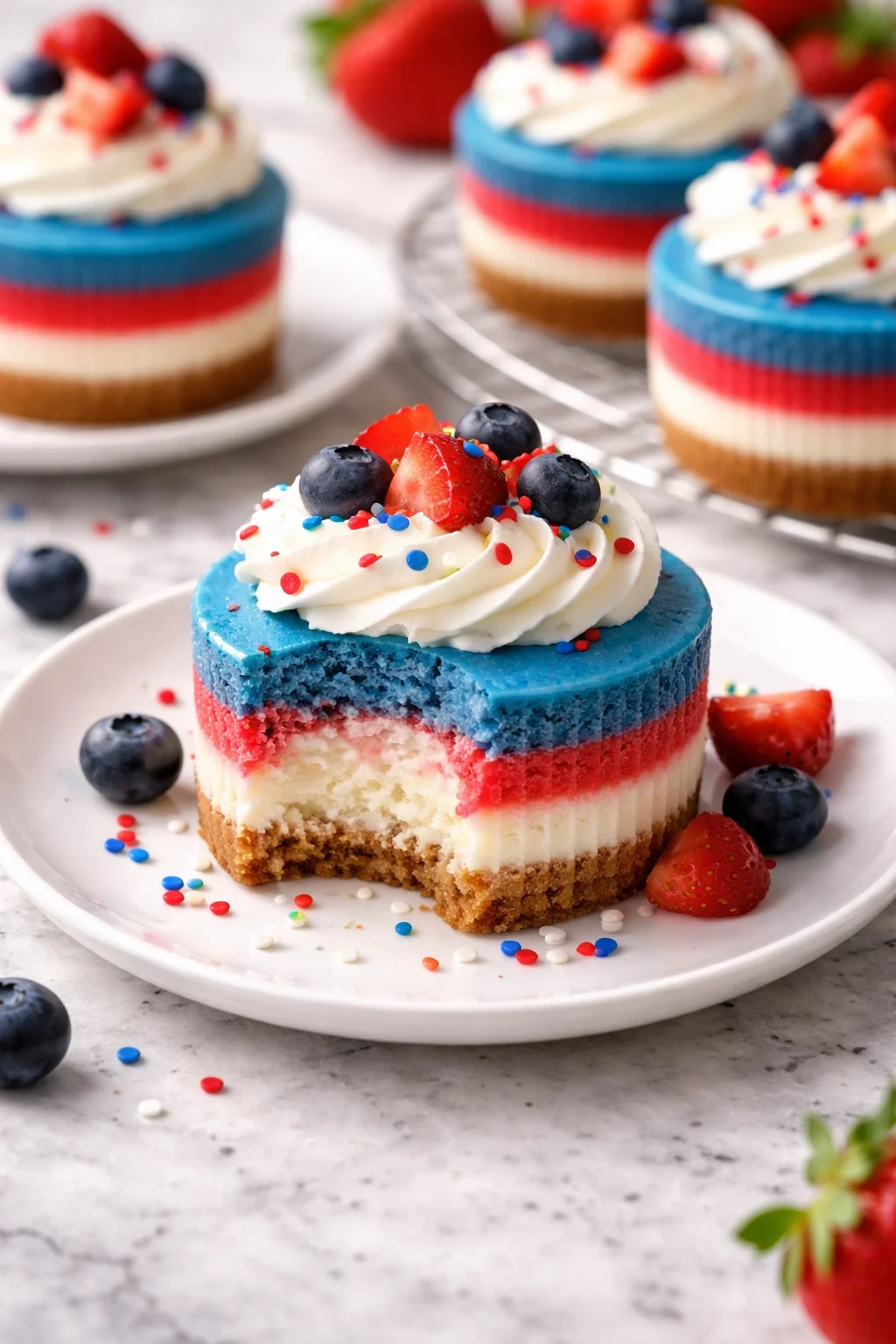 Red, White and Blue Mini Cheesecakes