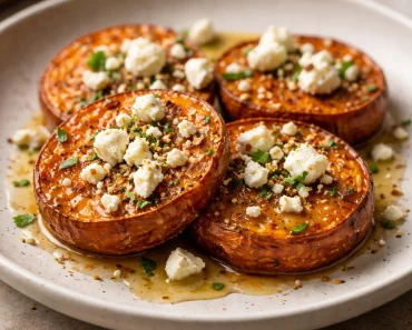 Roasted Sweet Potato Rounds with Honey and Feta