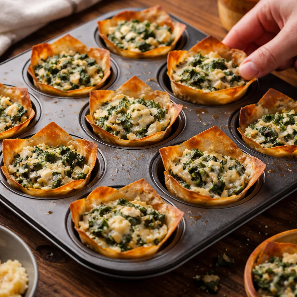 Spinach and Artichoke Wonton Cups