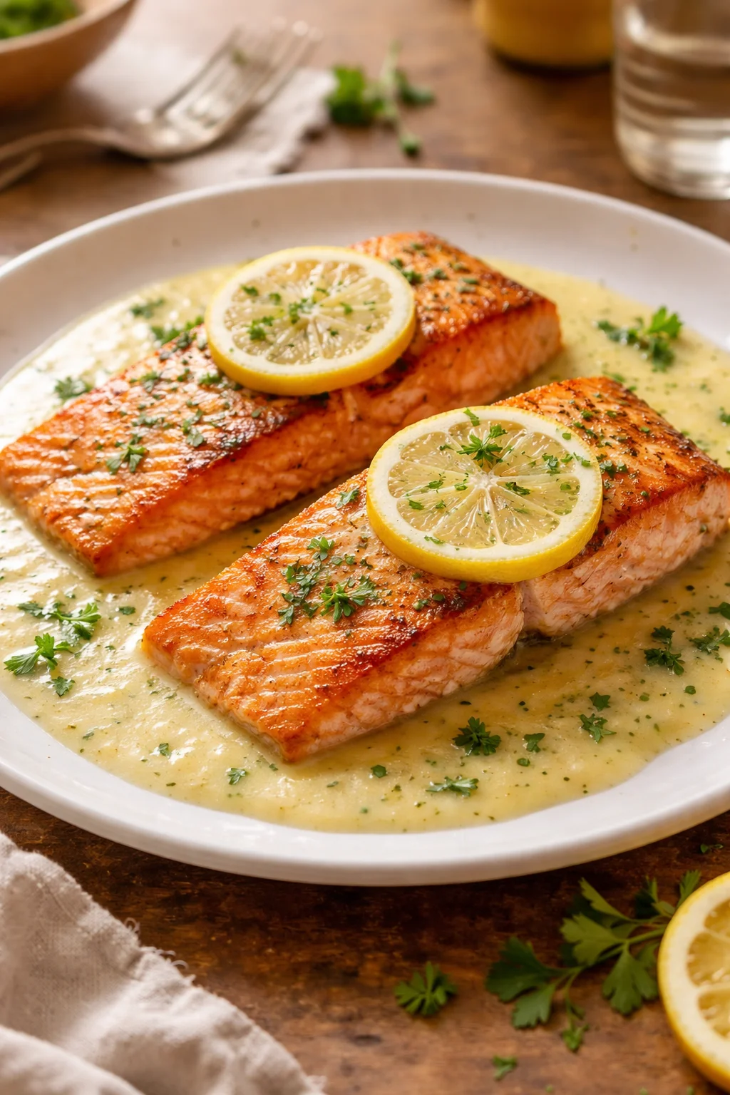 Baked Salmon with Lemon Butter Cream Sauce