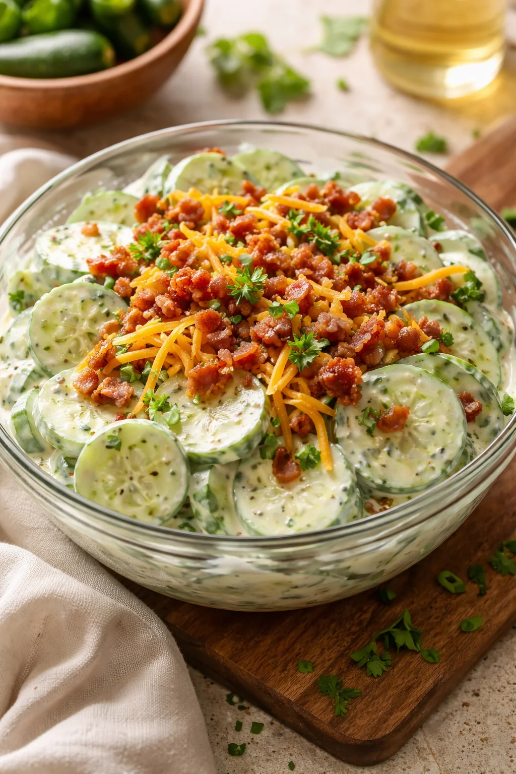 Creamy Cucumber Salad with Bacon and Cheese