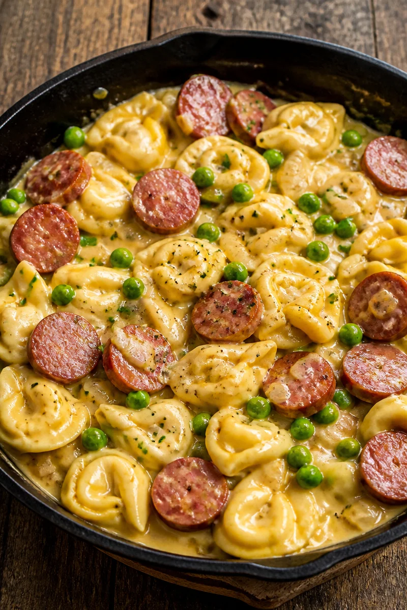 Easy One-Pot Creamy Kielbasa Tortellini Skillet