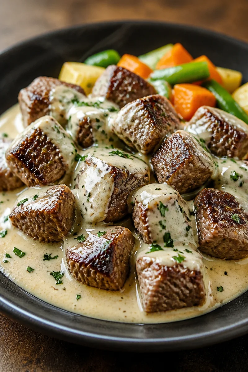 Garlic Butter Steak Bites with a Rich Parmesan Cream Sauce