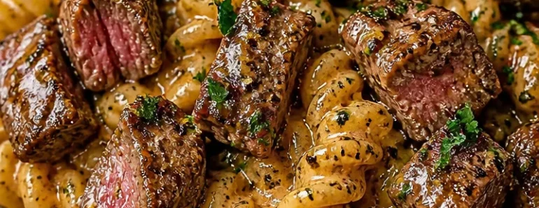One-Pot Creamy Spicy Garlic Butter Steak & Pasta