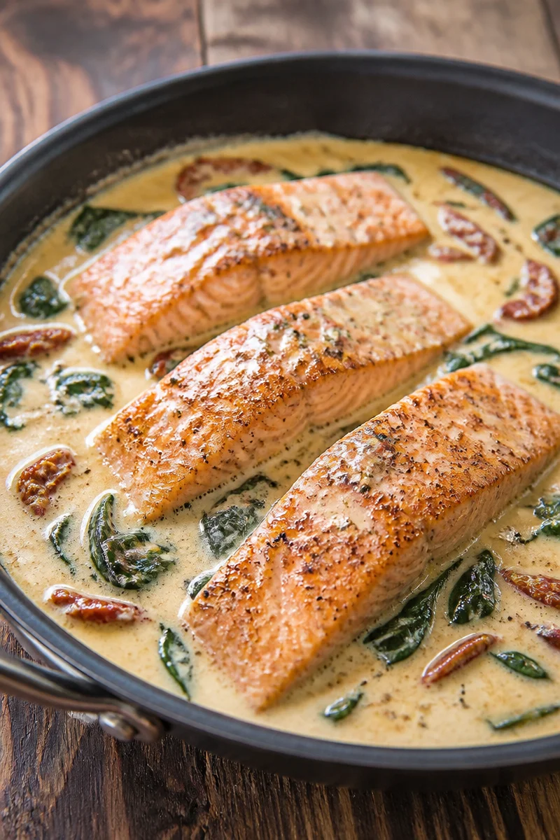 Pan Seared Salmon in Parmesan Cream Sauce