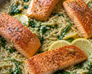 Pan-Seared Salmon with Lemony Orzo and Spinach Pan-Seared Salmon with Lemony Orzo and Spinach