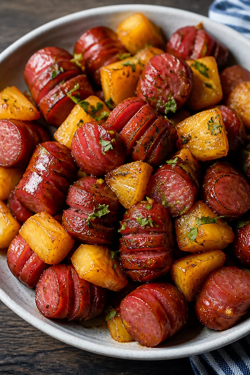 Pineapple Hasselback Kielbasa Bites