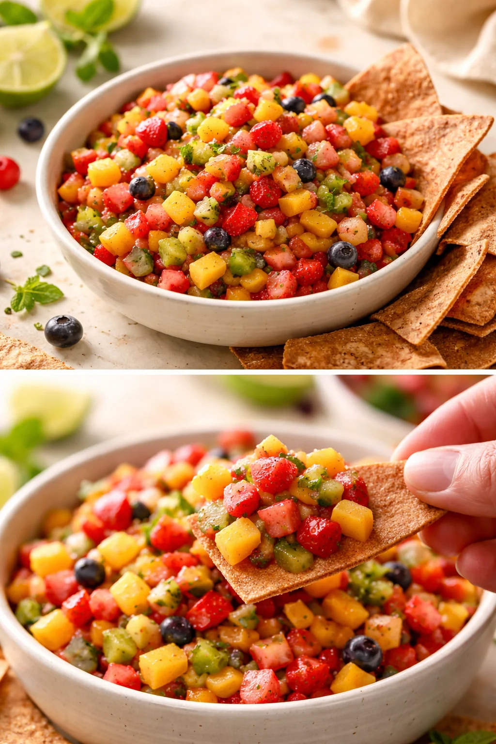 Fresh Fruit Salsa with Cinnamon Sugar Chips