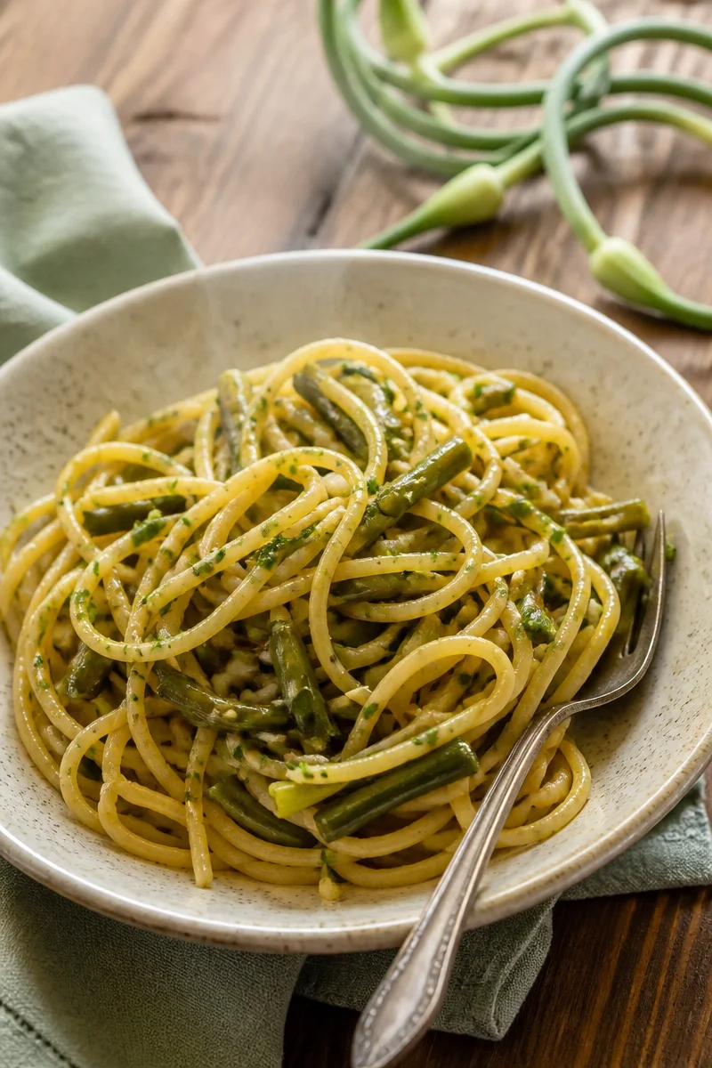 Garlic Scape Pasta (Vegan)