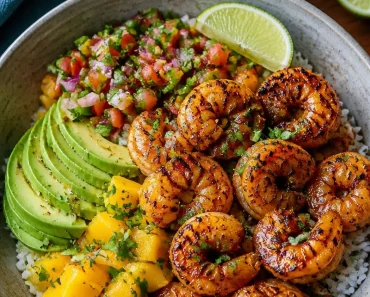 Shrimp and Avocado Bowls with Mango Salsa and Lime Chili Sauce