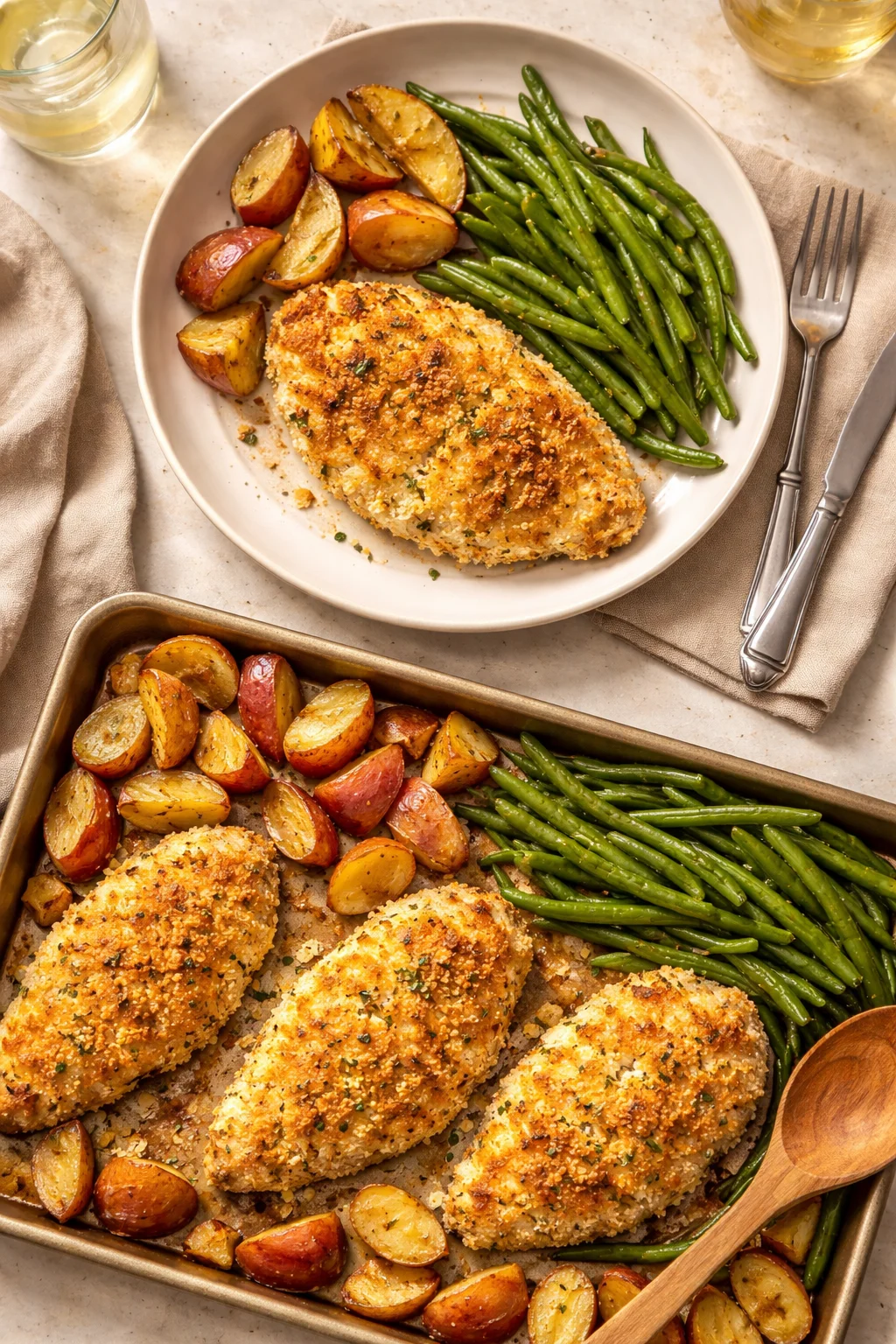 Parmesan Crusted Chicken Sheet Pan Dinner