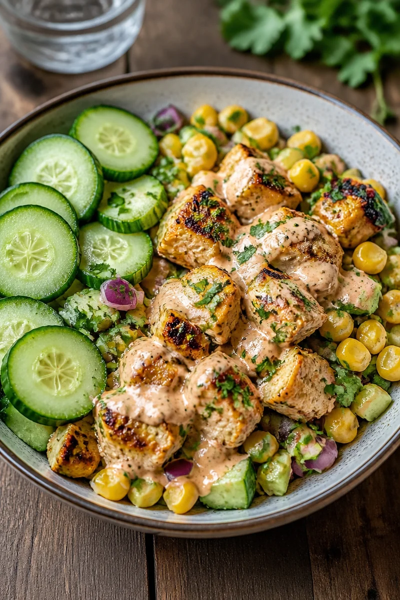 Street Corn Creamy Cucumber Chicken Salad