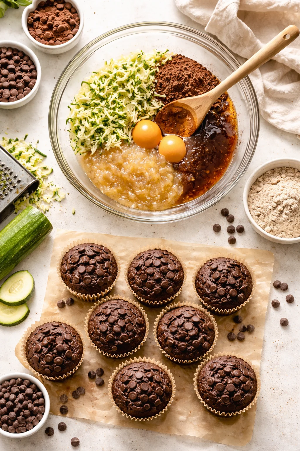 Veggie-Loaded Healthy Chocolate Zucchini Muffins | Healthy Zucchini Muffin Recipes, Healthy Chocolate Muffins with Vegetables, Grated Zucchini